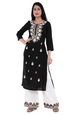 Embroidered rayon straight kurta with palazzo set 1