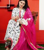 Pure cotton embroidered & printed anarkali kurta with dupatta set for women's