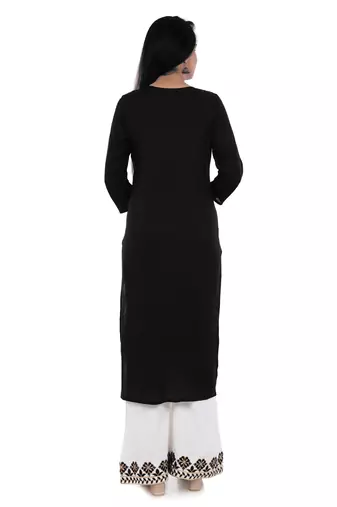 Embroidered rayon straight kurta with palazzo set