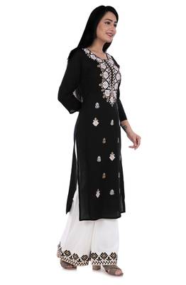 Embroidered rayon straight kurta with palazzo set 3