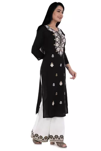 Embroidered rayon straight kurta with palazzo set