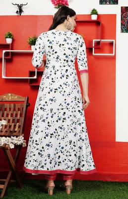 Pure cotton embroidered & printed anarkali kurta with dupatta set for women's 2