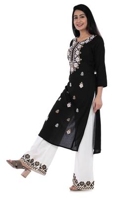 Embroidered rayon straight kurta with palazzo set 4