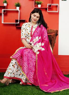Pure cotton embroidered & printed anarkali kurta with dupatta set for women's 5