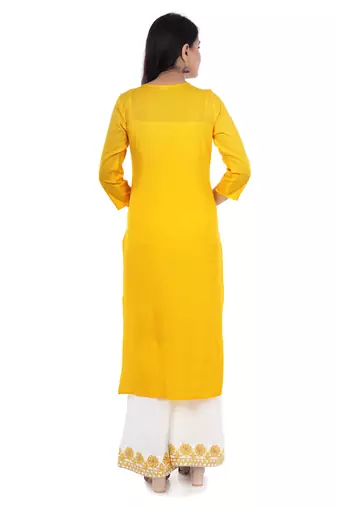 Embroidered rayon straight kurta with palazzo set