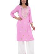 Pink straight kurta with palazzo set(embroidered work) for womens.( rayon)