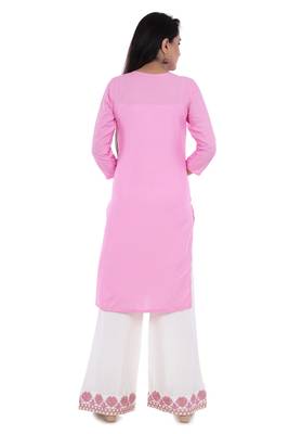 Pink straight kurta with palazzo set(embroidered work) for womens.( rayon) 2
