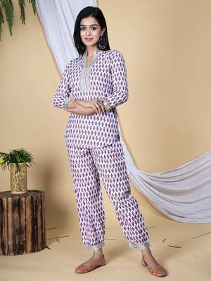 Embroidered pure cotton short kurta with pant set 1