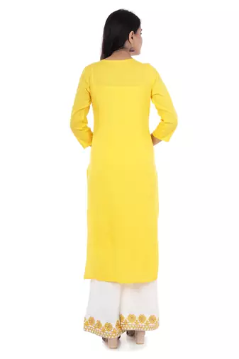 Embroidered rayon straight kurta with palazzo set
