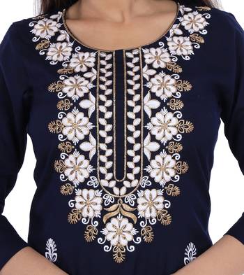 Blue embroidered rayon straight kurta with palazzo set 5