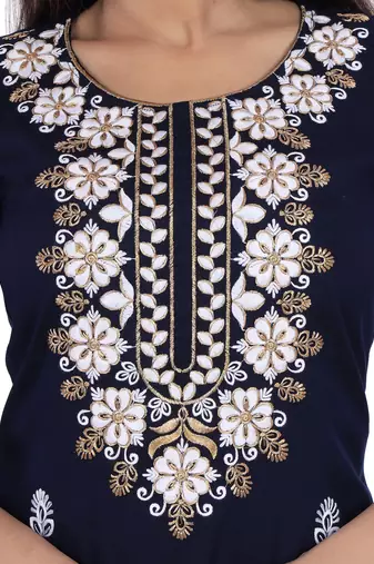 Blue embroidered rayon straight kurta with palazzo set
