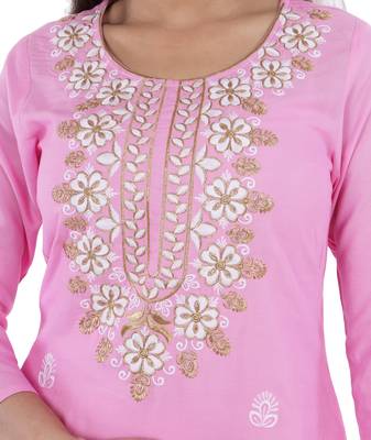 Pink straight kurta with palazzo set(embroidered work) for womens.( rayon) 4