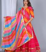 Multicolor Cotton Zari Embroidered Kurta Set for Party and Events