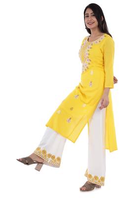 Embroidered rayon straight kurta with palazzo set 3