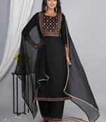 Embroidered straight rayon kurta palazzo with dupatta set