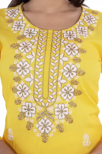 Embroidered rayon straight kurta with palazzo set