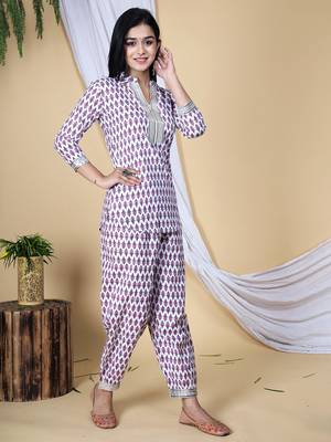 Embroidered pure cotton short kurta with pant set 4