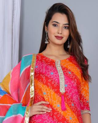 Multicolor Cotton Zari Embroidered Kurta Set for Party and Events 3
