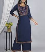Embroidered straight rayon kurta palazzo with dupatta set
