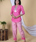 Embroidered pure cotton short kurta with pant set