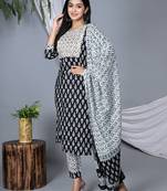 Embroidered pure cotton printed kurta, pant with dupatta set