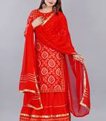 Embroidered pure cotton printed kurta skirt with dupatta set