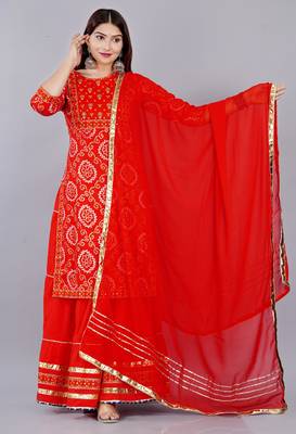 Embroidered pure cotton printed kurta skirt with dupatta set 3