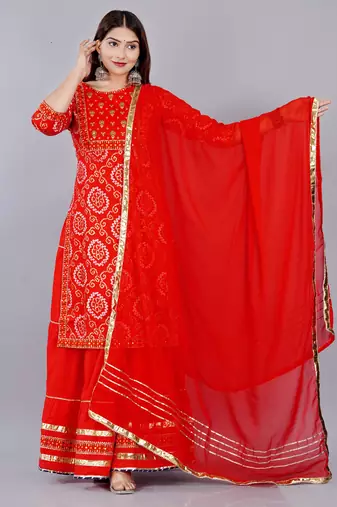 Embroidered pure cotton printed kurta skirt with dupatta set
