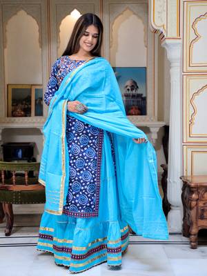 Pure cotton embroidered , printed kurta  skirt with dupatta set for luxurious party wear dress 1