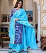 Pure cotton embroidered , printed kurta  skirt with dupatta set for luxurious party wear dress