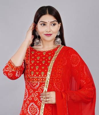 Embroidered pure cotton printed kurta skirt with dupatta set 5