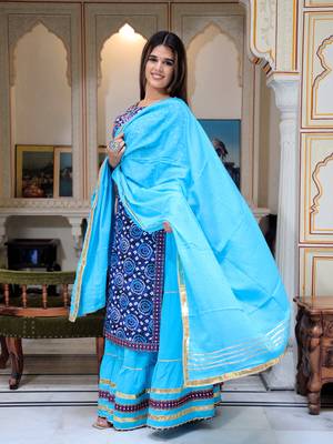 Pure cotton embroidered , printed kurta  skirt with dupatta set for luxurious party wear dress 3