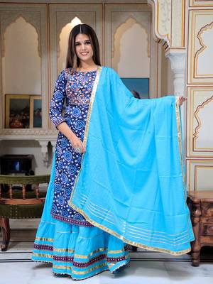 Pure cotton embroidered , printed kurta  skirt with dupatta set for luxurious party wear dress 4