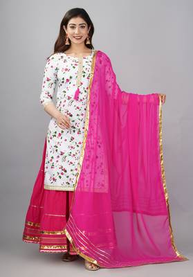 Embroidered pure cotton printed kurta skirt with dupatta set 1
