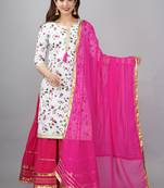 Embroidered pure cotton printed kurta skirt with dupatta set