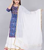 Embroidered pure cotton printed kurta skirt with dupatta set