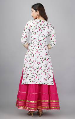 Embroidered pure cotton printed kurta skirt with dupatta set 2