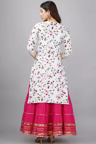 Embroidered pure cotton printed kurta skirt with dupatta set