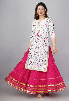 Embroidered pure cotton printed kurta skirt with dupatta set 3