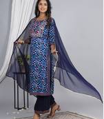 Embroidered straight rayon kurta palazzo with dupatta set