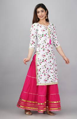 Embroidered pure cotton printed kurta skirt with dupatta set 4