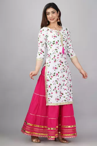 Embroidered pure cotton printed kurta skirt with dupatta set