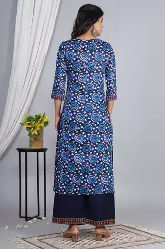 Embroidered straight rayon kurta palazzo with dupatta set