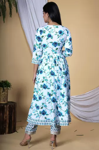Embroidered pure cotton printed kurta, pant with dupatta set