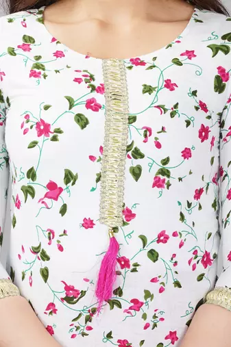 Embroidered pure cotton printed kurta skirt with dupatta set