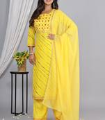 Embroidered straight rayon kurta palazzo with dupatta set