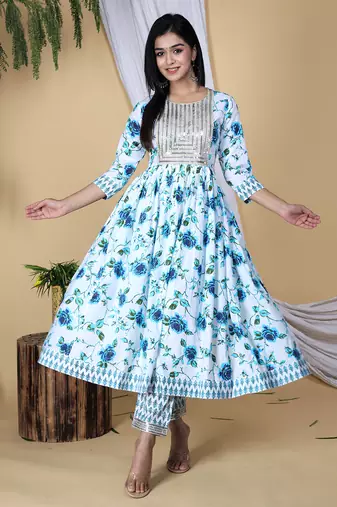 Embroidered pure cotton printed kurta, pant with dupatta set