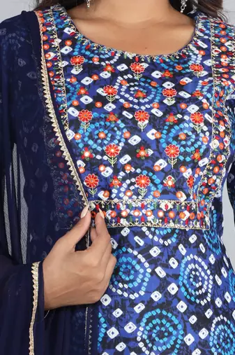 Embroidered straight rayon kurta palazzo with dupatta set
