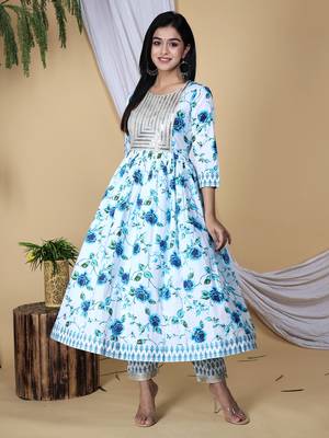 Embroidered pure cotton printed kurta, pant with dupatta set 5