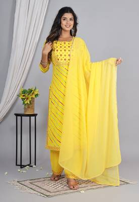 Embroidered straight rayon kurta palazzo with dupatta set 4